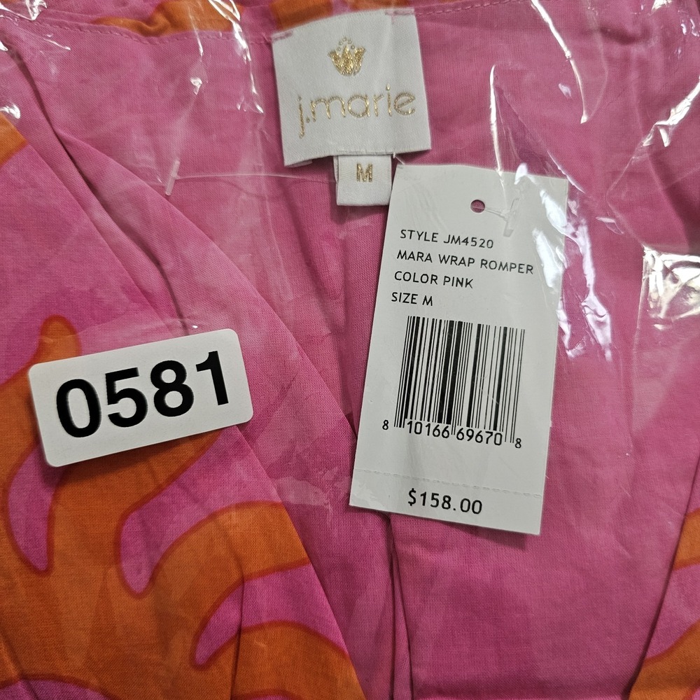 J Marie Women's Romper Medium Pink Orange Multicolor Belt Hem Wrap V-Neck 581 - Picture 16 of 16